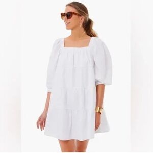 Tuckernuck Pomander Place Halile White Cotton Tiered Mini‎ Dress Small Preppy